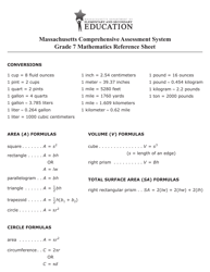 Document preview: Grade 7 Mathematics Reference Sheet