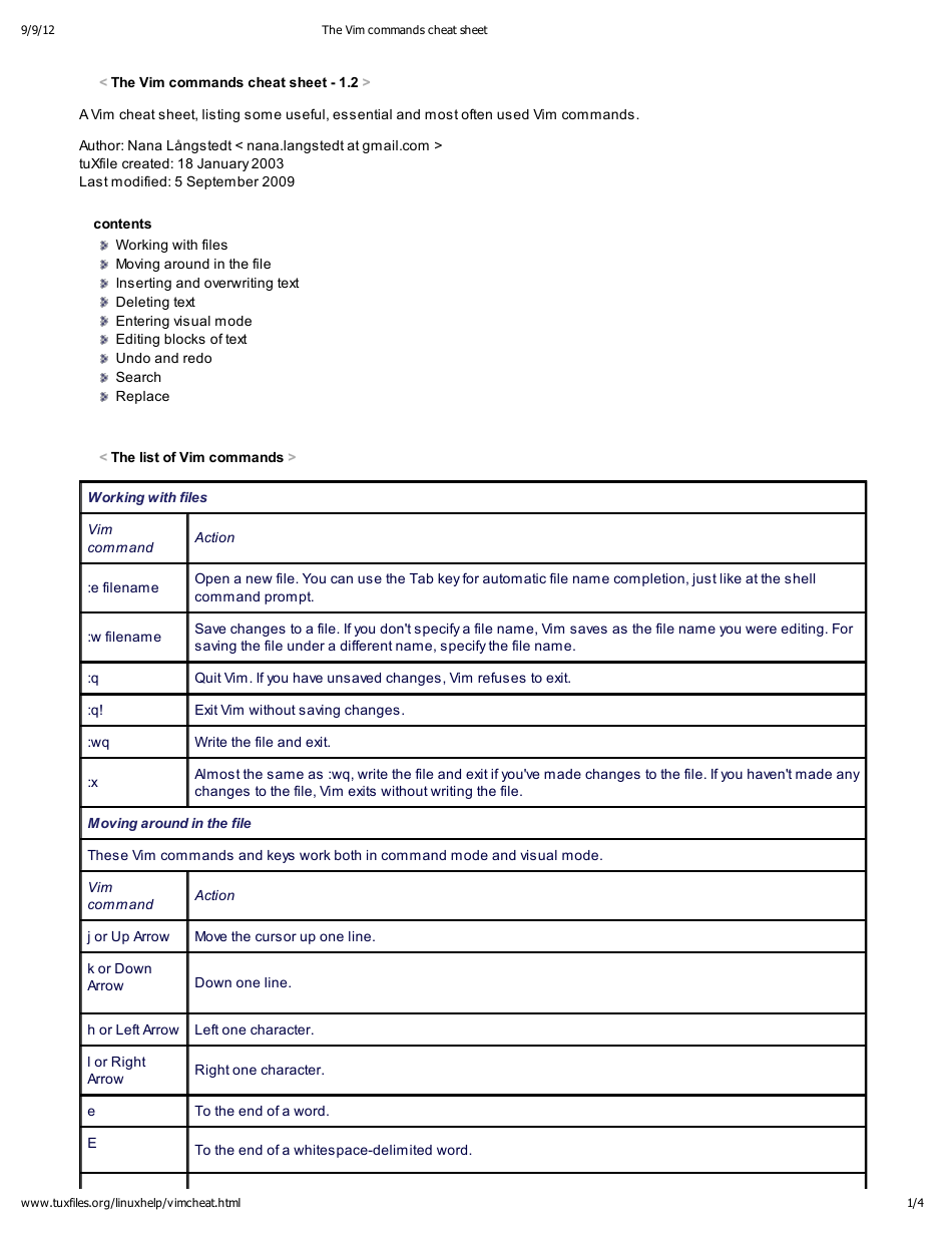 Vim Commands Cheat Sheet - Big Table Download Printable PDF ...