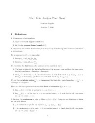Document preview: Math 149s Analysis Cheat Sheet