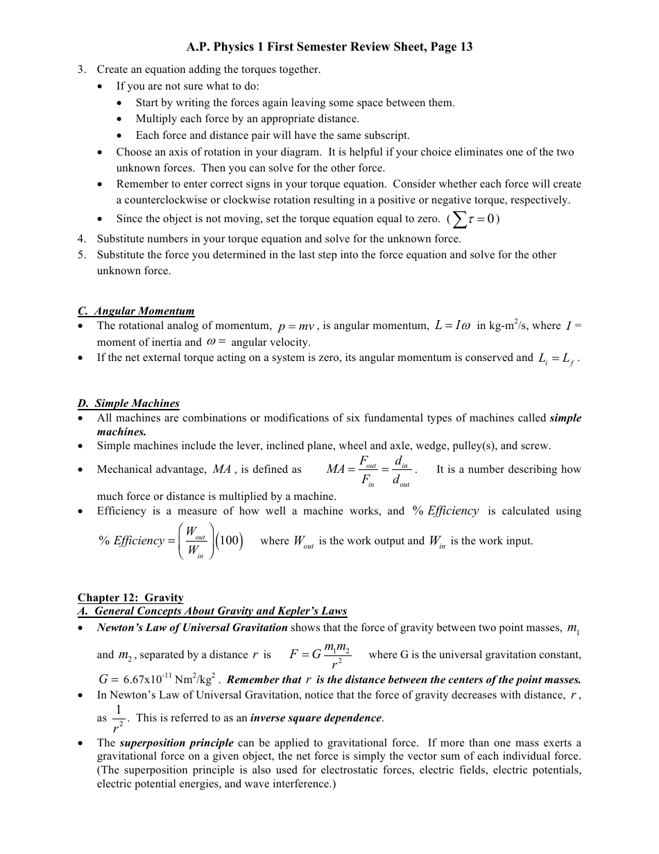 Ap Physics 1 First Semester Review Sheet, Page 13