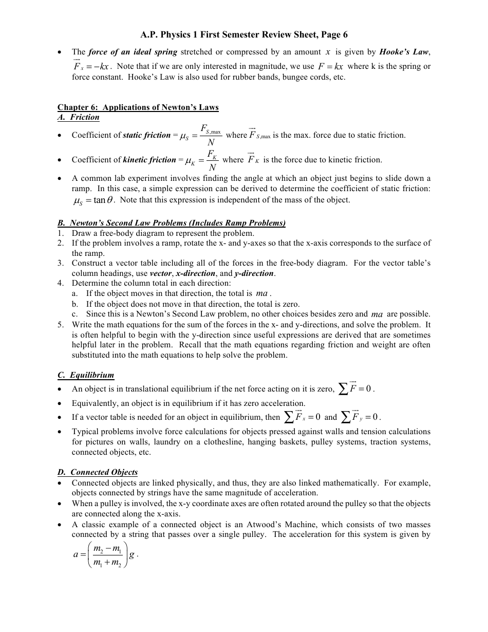 Ap Physics 1 First Semester Review Sheet Download Printable PDF ...