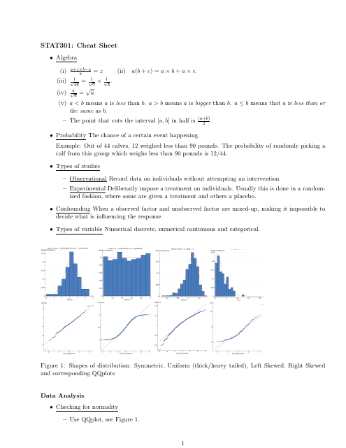 Stat301 cheat sheet document preview