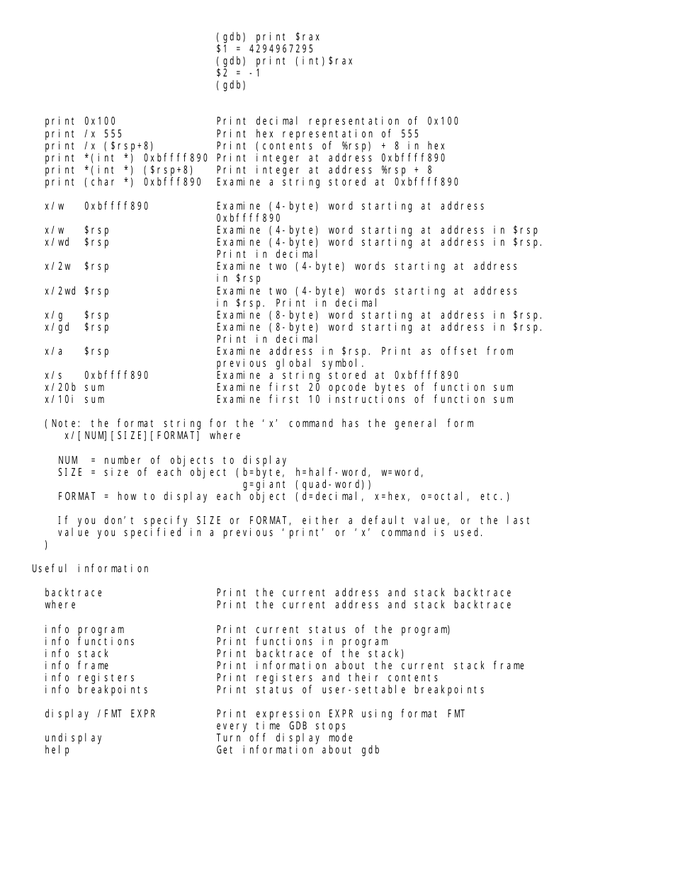 Gdb Commands for X86-64 Systems Cheat Sheet Download Printable PDF ...