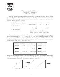 Document preview: Math Calculus Cheat Sheet - Trigonometric Substitutions