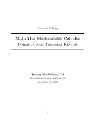 Document preview: Math 21a Cheat Sheet: Multivariable Calculus - Tommy Macwilliam