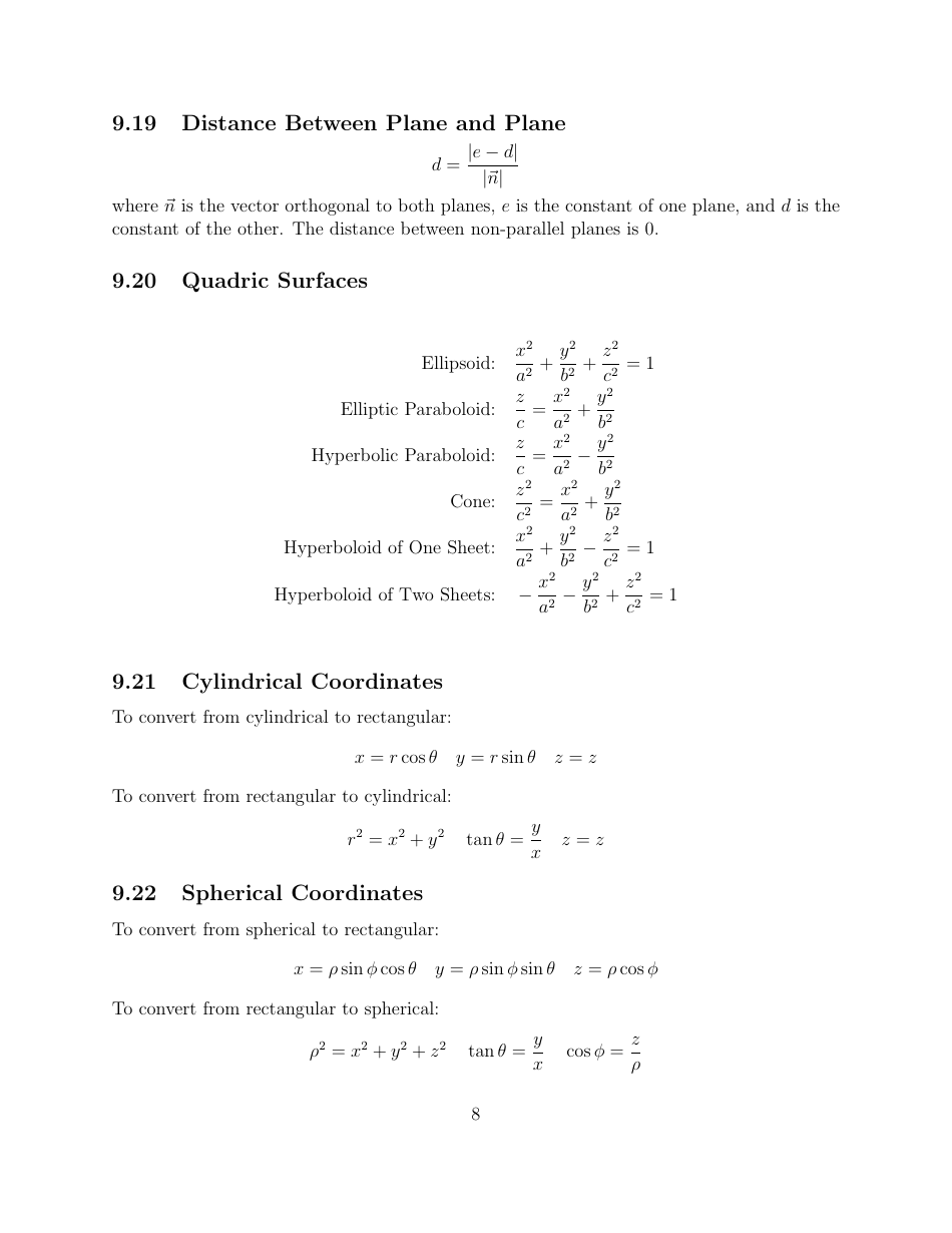 Math 21a Cheat Sheet: Multivariable Calculus - Tommy Macwilliam, Page 8