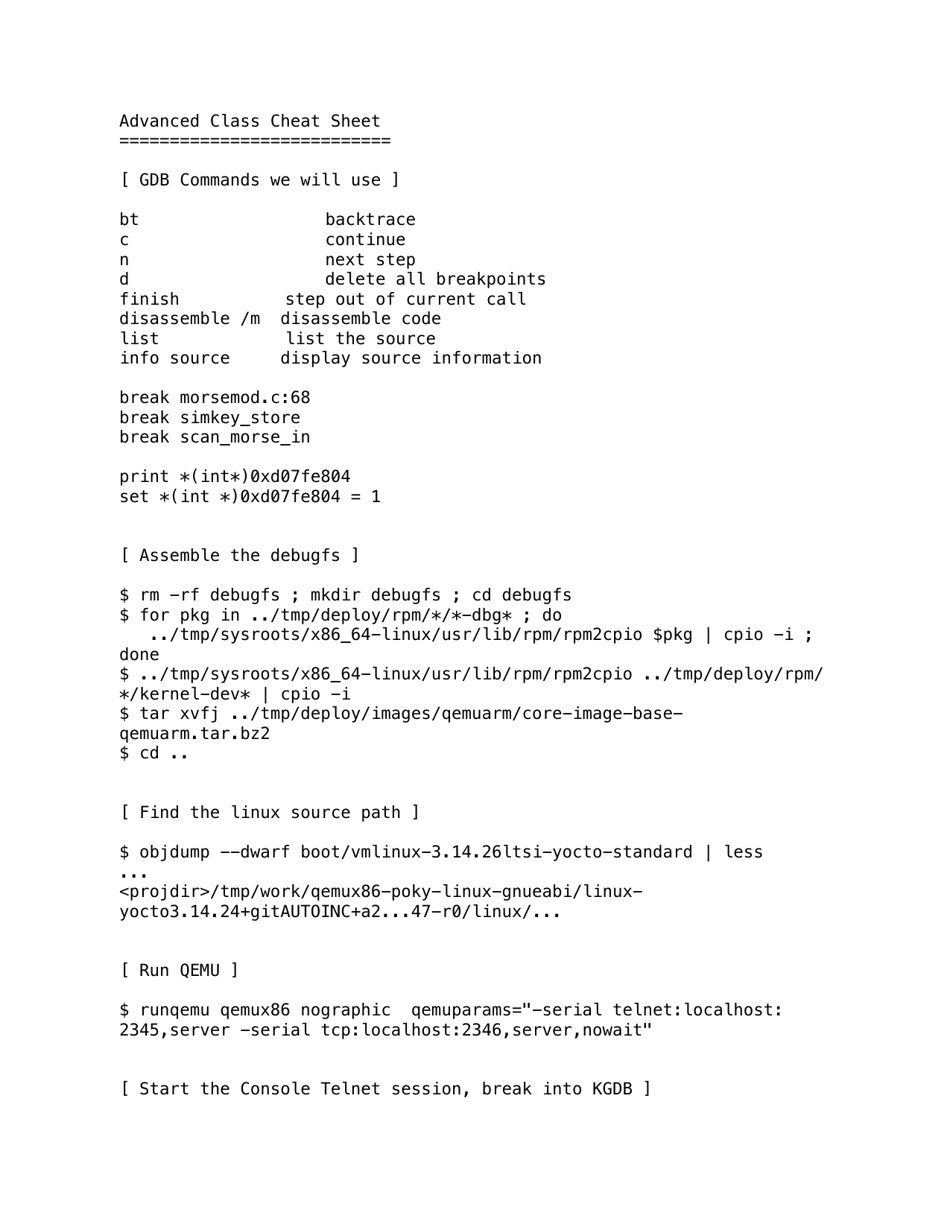 Advanced Gdb Class Cheat Sheet
