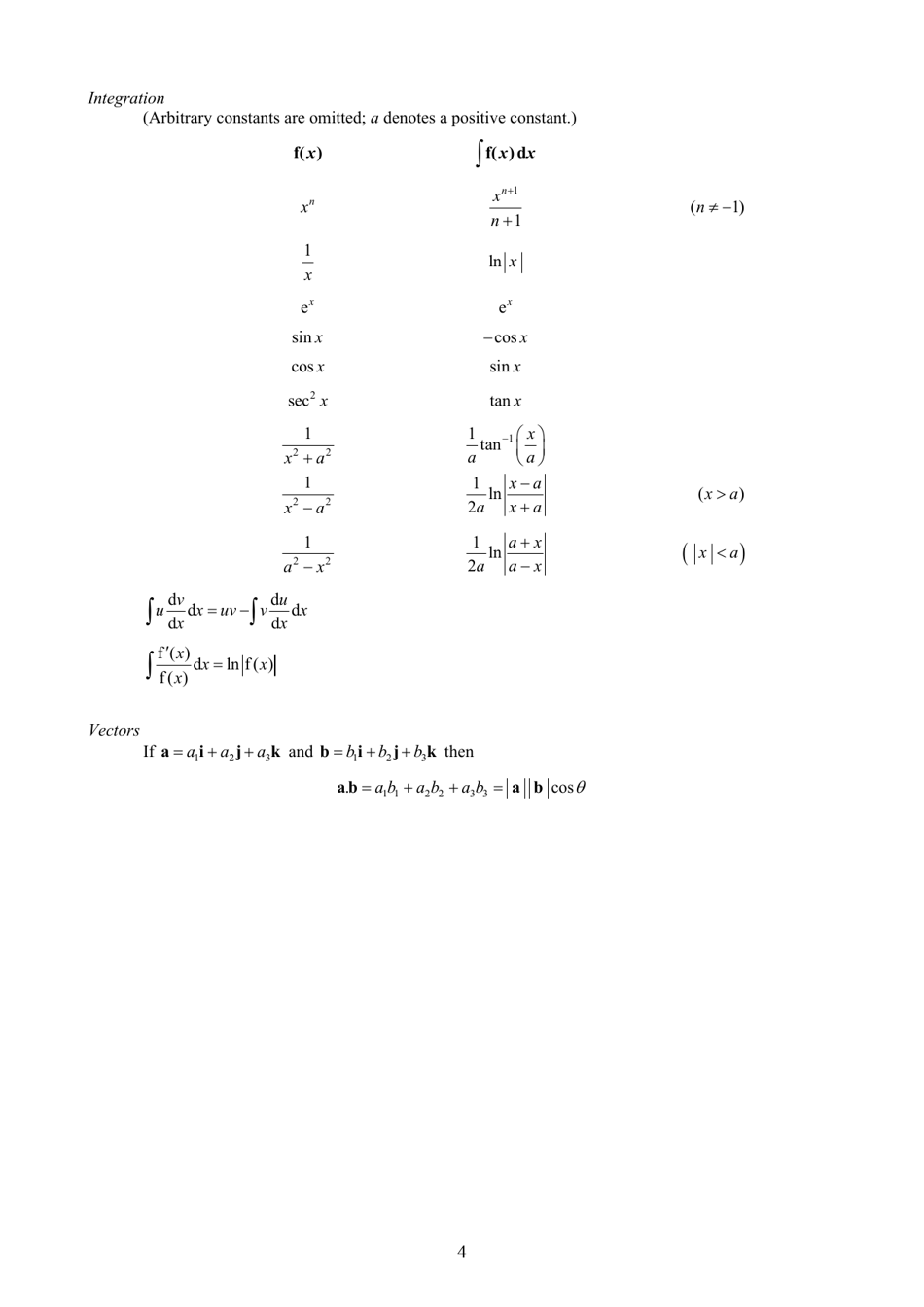 Cambridge International as  a Level Mathematics and Further Mathematics Formulae and Statistical Tables Cheat Sheet, Page 4