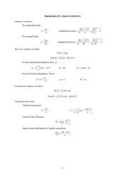 Mathematics (8709, 9709), Higher Mathematics (8719), Statistics (0390) Formula Sheet, Page 5