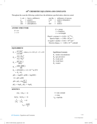 Ap Chemistry Equations and Constants Cheat Sheet - College Board