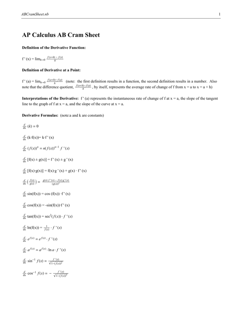 AP Calculus AB Cheat Sheet - Templateroller
