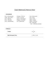 Document preview: Grade 6 Mathematics Cheat Sheet - Conversions, Formulas