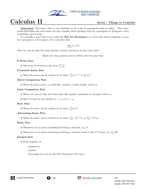 Calculus II Cheat Sheet - Series