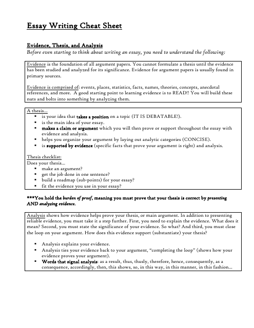 Essay Writing Cheat Sheet - Tips and guidelines to enhance your essay writing skills.