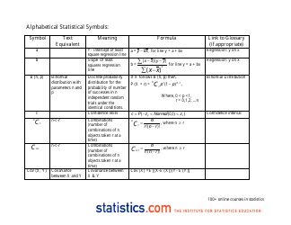 Document preview: Alphabetical Statistical Symbols Cheat Sheet