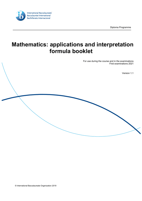 Mathematics Applications and Interpretation Formula Sheet - PR-S badge at the top
