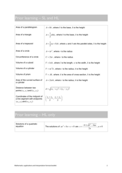 Mathematics Applications and Interpretation Formula Sheet, Page 3