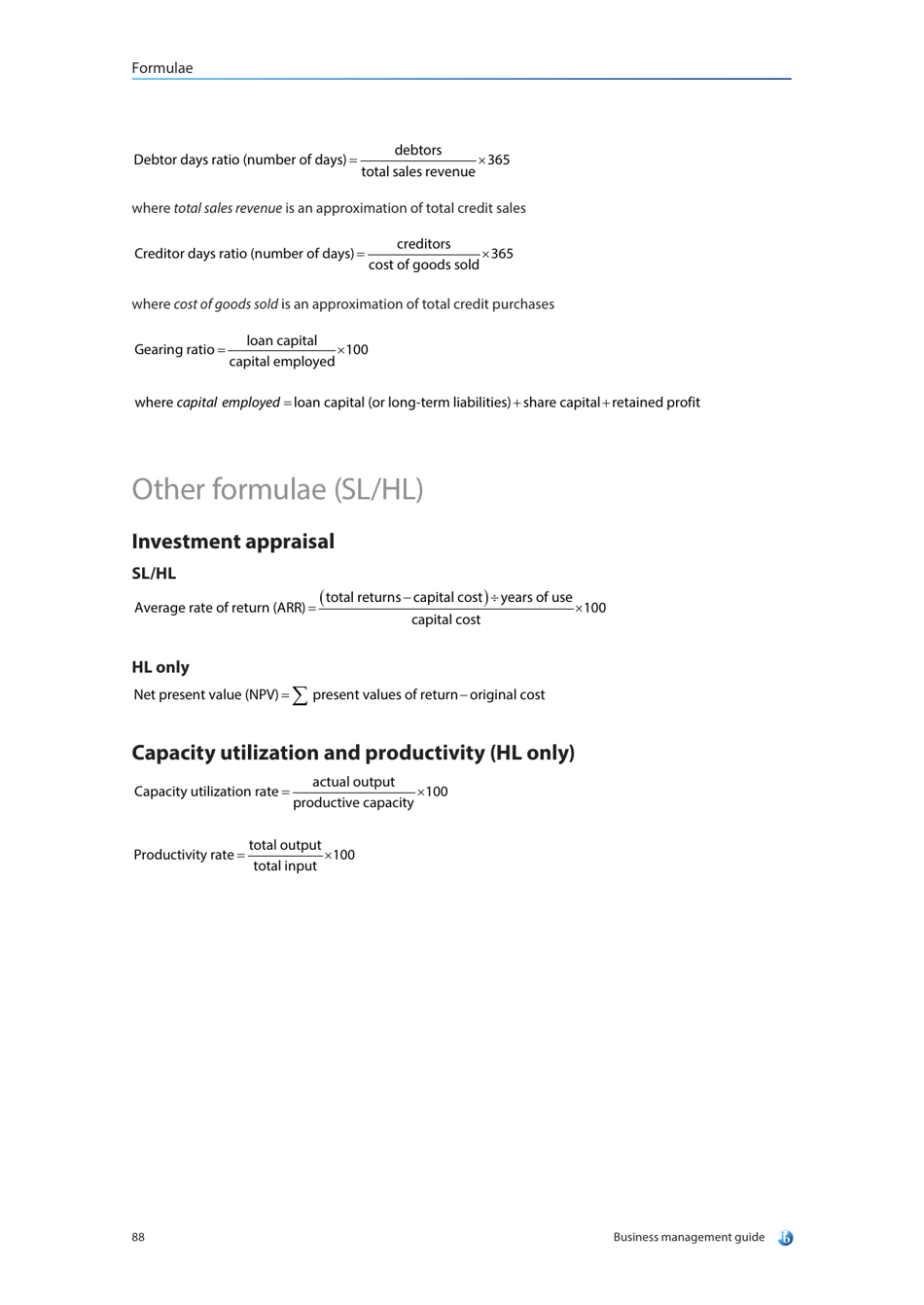 Ratio Analysis (Sl/Hl) Formula Sheet Download Printable PDF ...