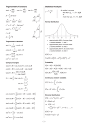 Mathematics Advanced Reference Sheet, Page 2