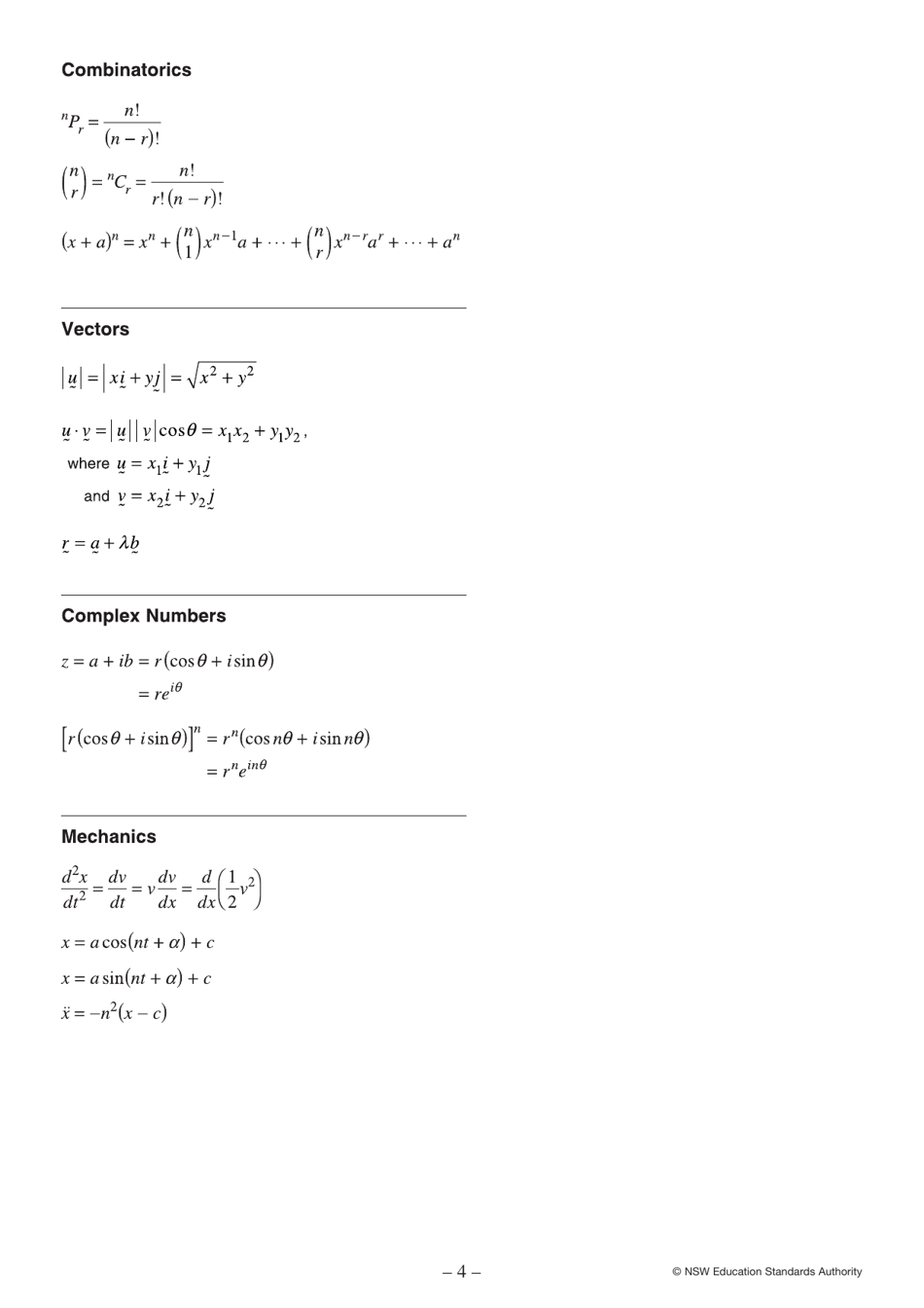 Mathematics Advanced Reference Sheet Download Printable PDF ...