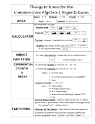 Document preview: Common Core Algebra I Regents Exam Cheat Sheet