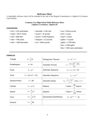 Document preview: Common Core High School Math Cheat Sheet