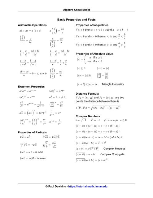 Algebra Cheat Sheet Paul Dawkins Download Printable PDF Templateroller