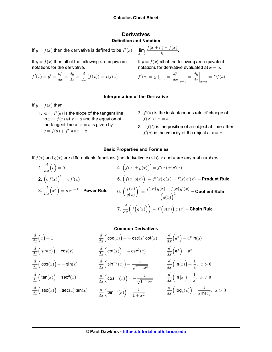 Calculus Cheat Sheet Paul Dawkins Download Printable Pdf Templateroller 9253