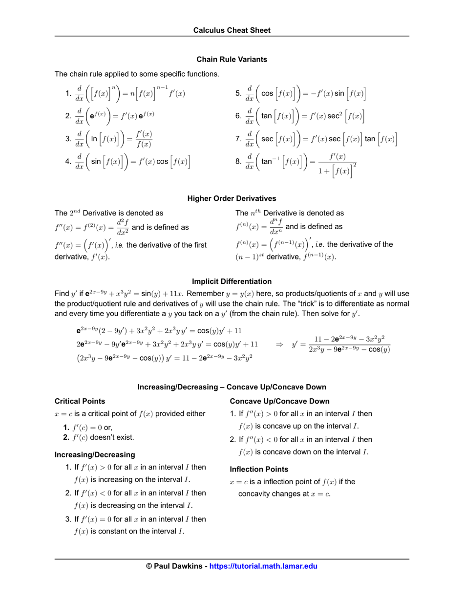 Calculus Cheat Sheet - Paul Dawkins Download Printable PDF | Templateroller