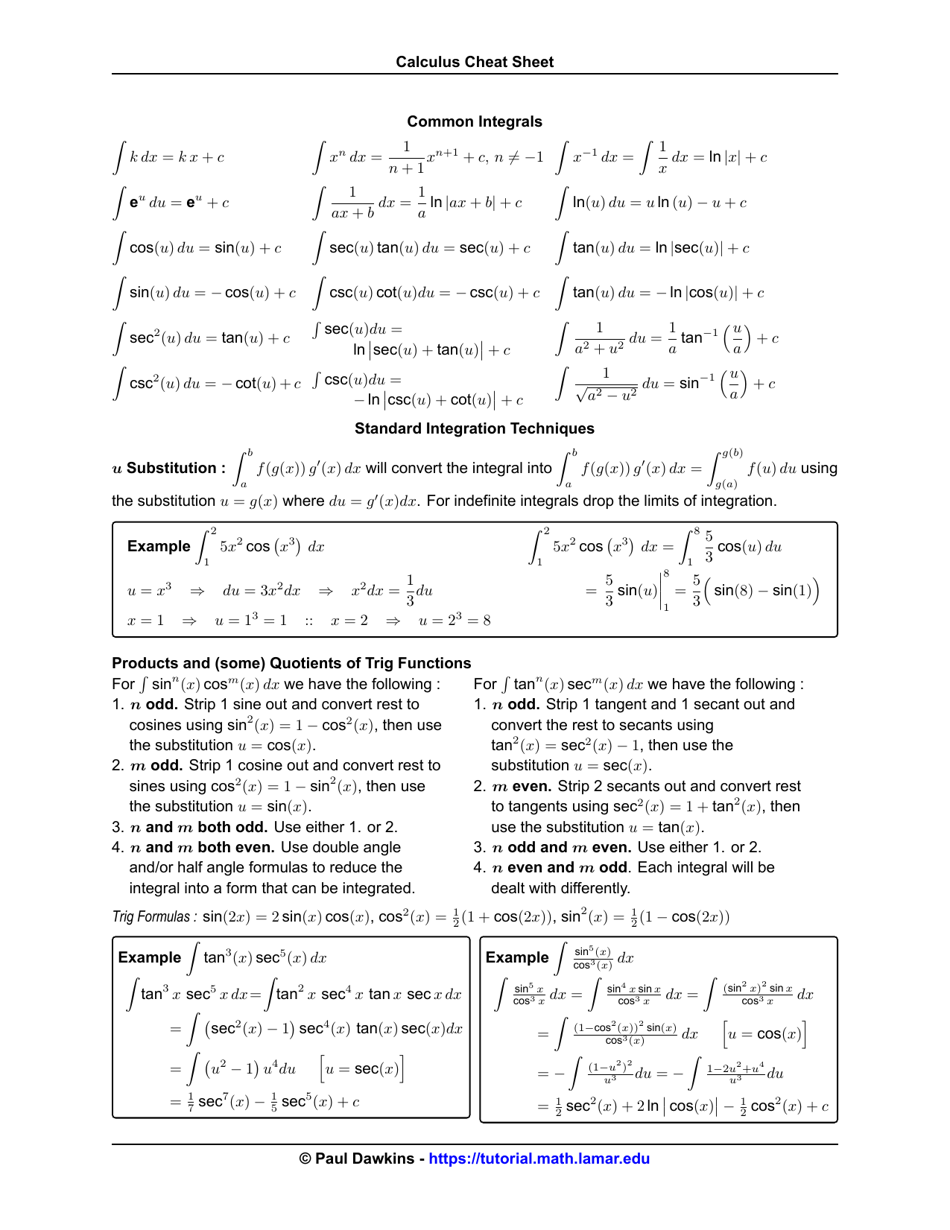 Calculus Cheat Sheet Paul Dawkins Download Printable Pdf Templateroller 3300