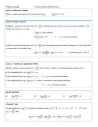 Document preview: Ap Calculus AB/Bc Formula and Concept Cheat Sheet