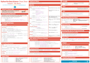 Document preview: Python for Data Science Cheat Sheet - Pyspark Sql Basics