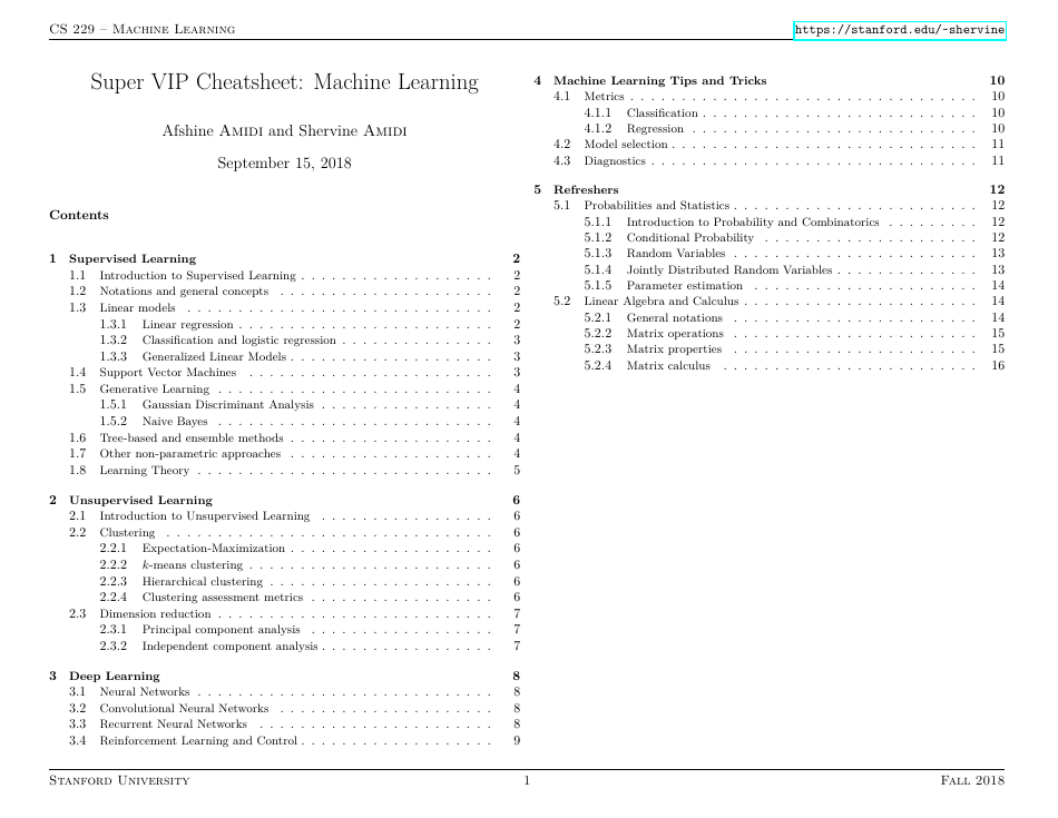 Machine Learning Cheat Sheet Download Printable Pdf Templateroller