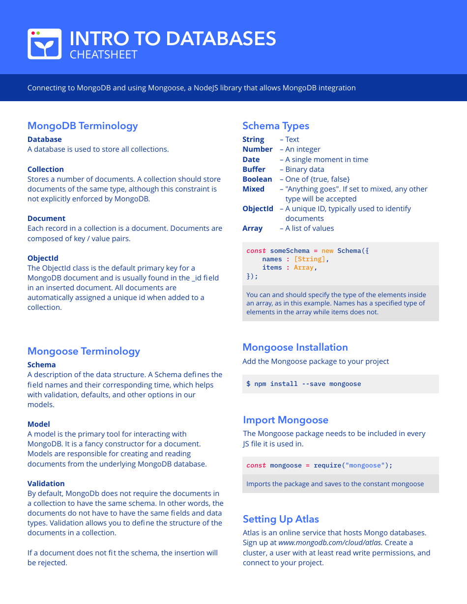 Mongoose Cheat Sheet Preview Image