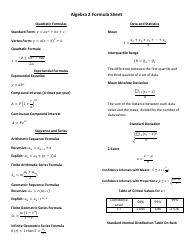 Algebra 2 Formula Sheet
