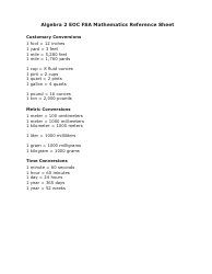 Algebra 2 Eoc FSA Mathematics Reference Sheet