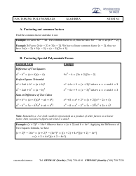 Document preview: Algebra Cheat Sheet - Factoring Polynomials