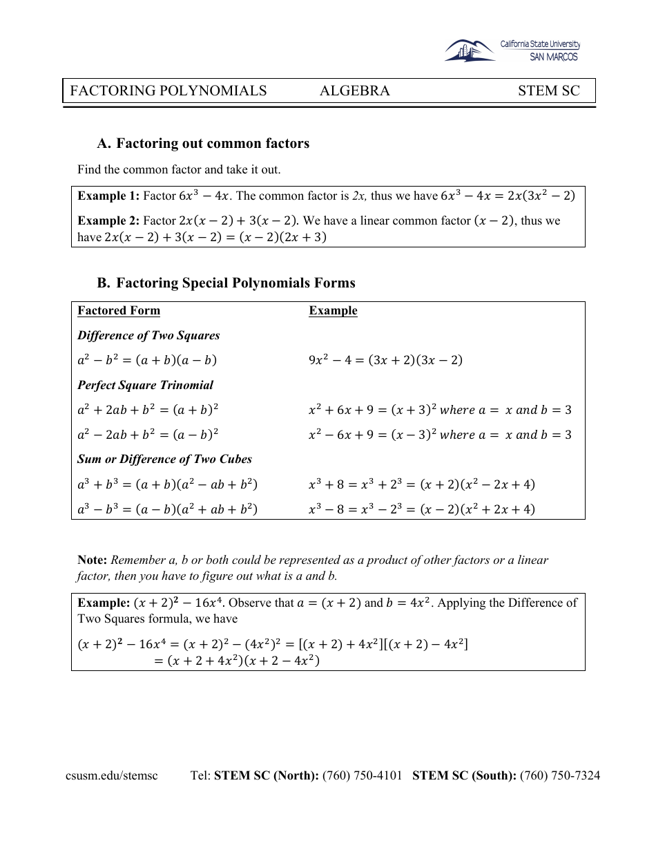 Algebra Cheat Sheet - Factoring Polynomials Download Printable PDF ...