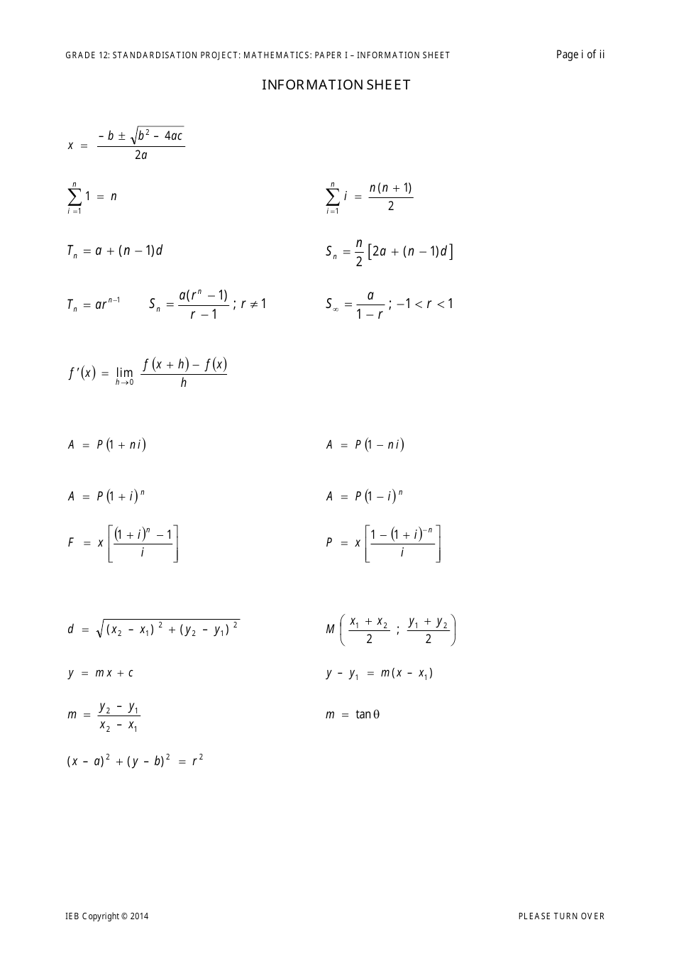 Grade 12 Mathematics Cheat Sheet - A comprehensive guide for Grade 12 students covering various mathematical concepts and formulas.