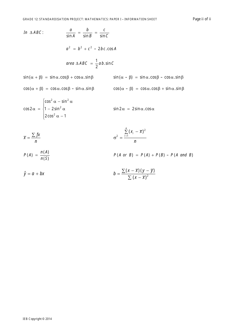 Grade 12 Mathematics Cheat Sheet Download Printable Pdf Templateroller