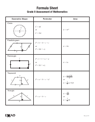 Document preview: Grade 9 Geometry Formula Sheet - Assessment of Mathematics