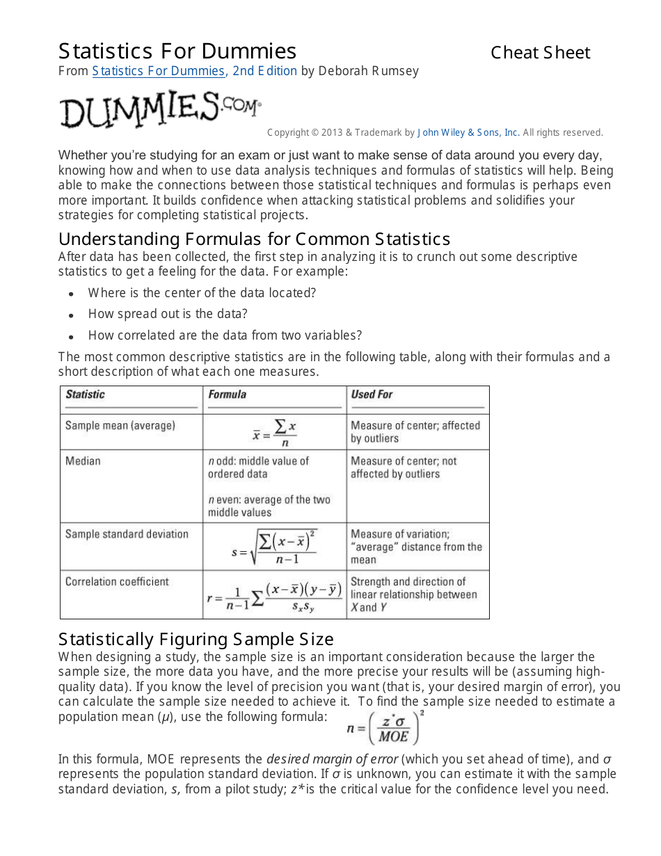 Statistics for Dummies Cheat Sheet - Templateroller.com