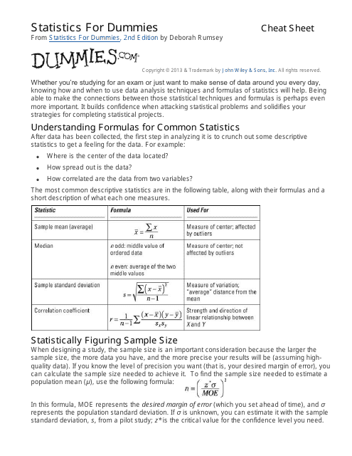 Statistics for Dummies Cheat Sheet - Templateroller.com