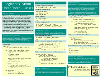 Document preview: Beginner's Python Cheat Sheet - Classes