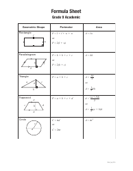 Document preview: Grade 9 Geometry Formula Sheet - Academic