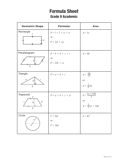 Grade 9 Geometry Formula Sheet - Academic