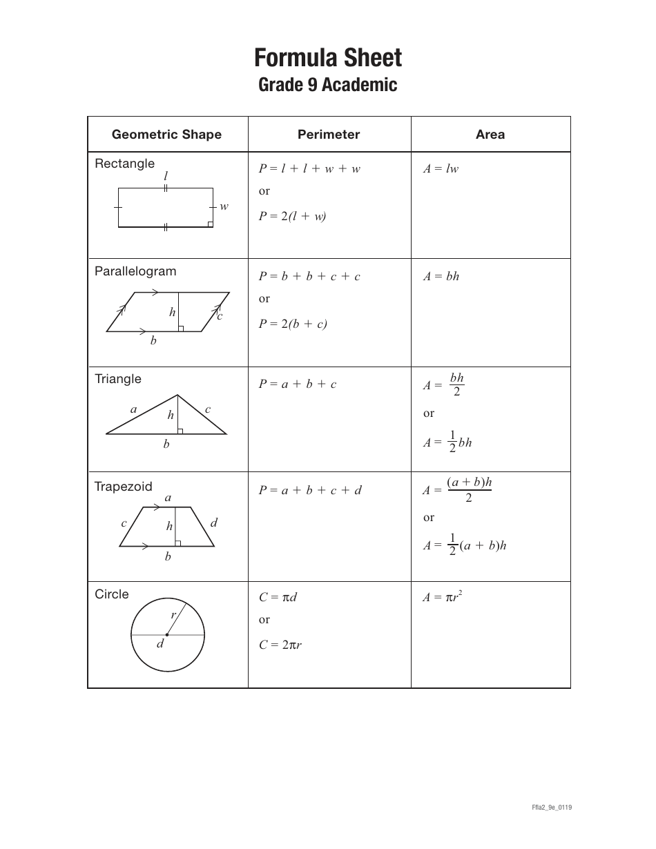 Grade 9 Geometry Formula Sheet - Academic Download Printable PDF ...