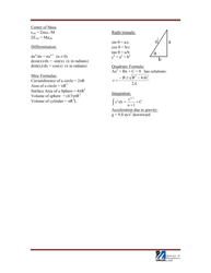 Physics I Final Exam Formula Sheet, Page 2