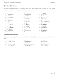 Trigonometric Substitution Cheat Sheet, Page 3