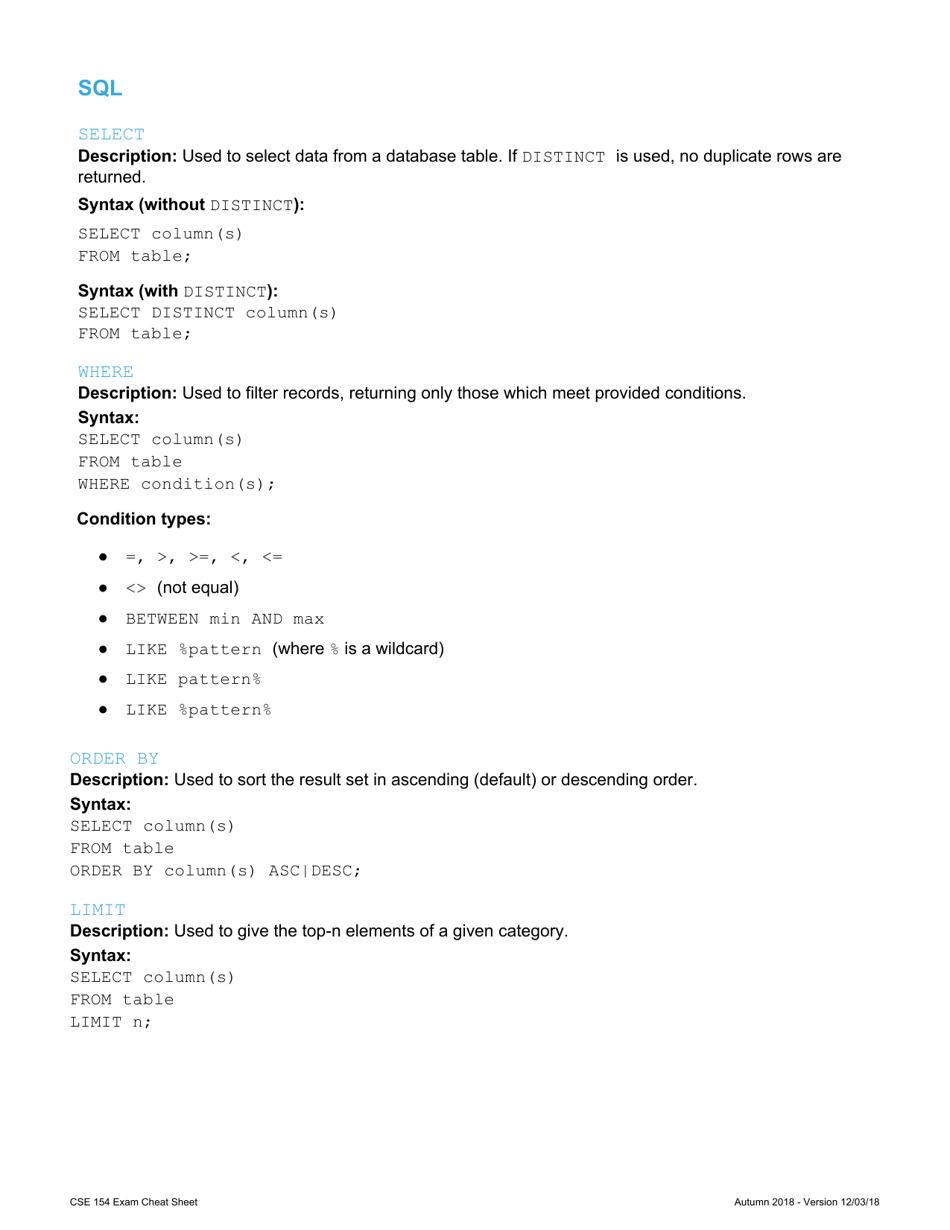 Cse 154 Exam Cheat Sheet, Page 18
